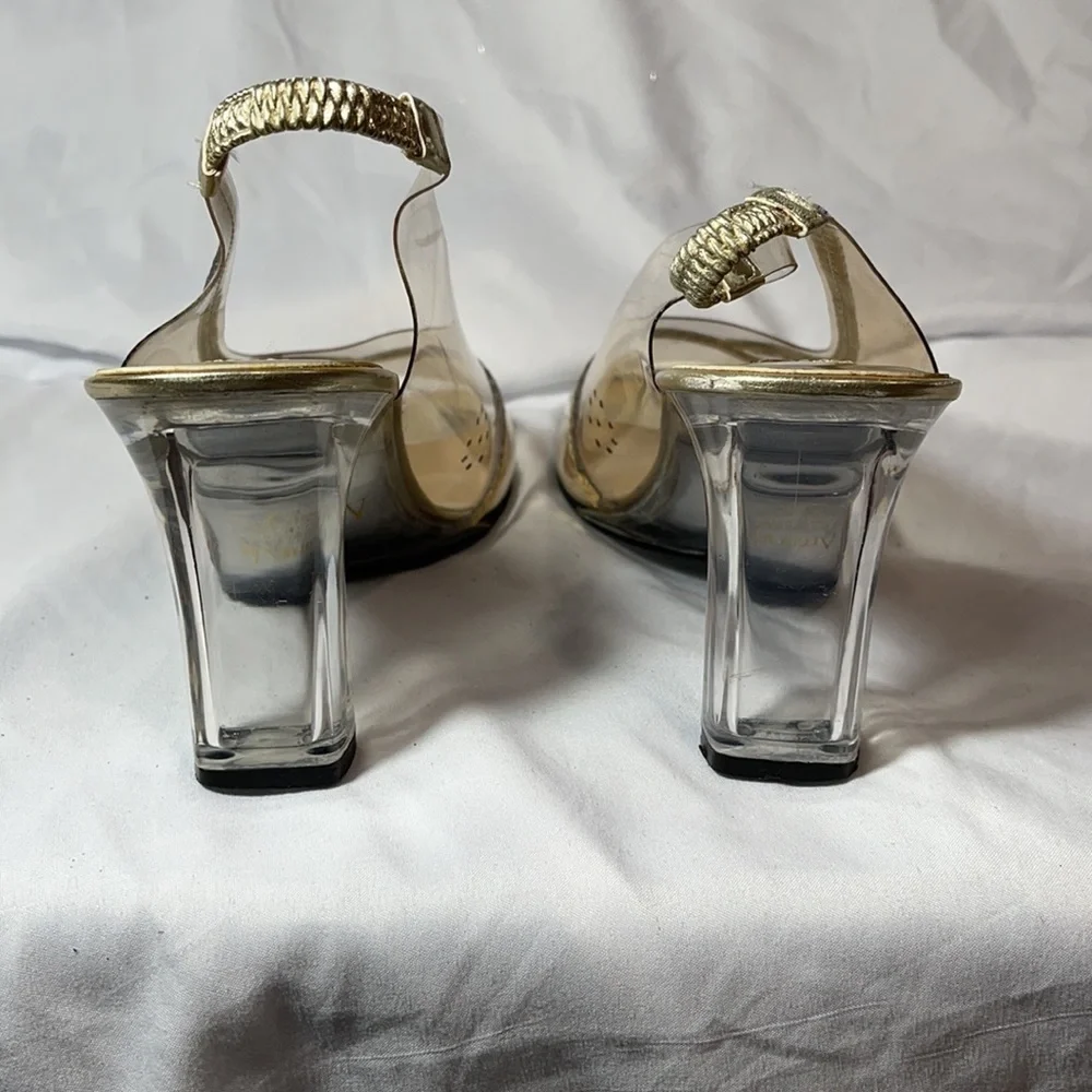 Amanda Acrylic Heels with Gold Accents - EUC